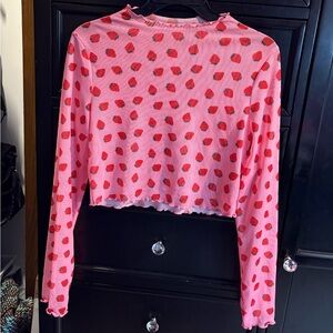 Strawberry Print Mesh Top
